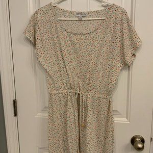 Floral Jersey Tie Waist Midi Dress Cream/White Tiny Floral Print